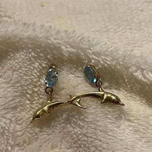 14k gold blue topaz dolphin earrings